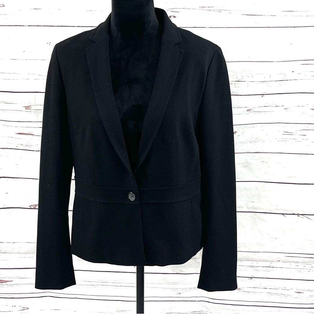 Talbots Blazer Jacket Womens Size 10 Black Rayon Fabric Knit In‎ Italy.